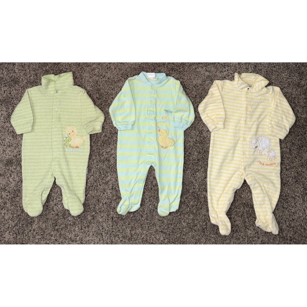 3‎ Vtg Carter's Yellow/Green Terry Cloth Sleeper's Quack/Mommy & Me/I Love Mommy